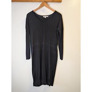 Boden Cashmere Wool Sweater Dress V-Neck Black Knit Midi 8L Minimalist Cozy
